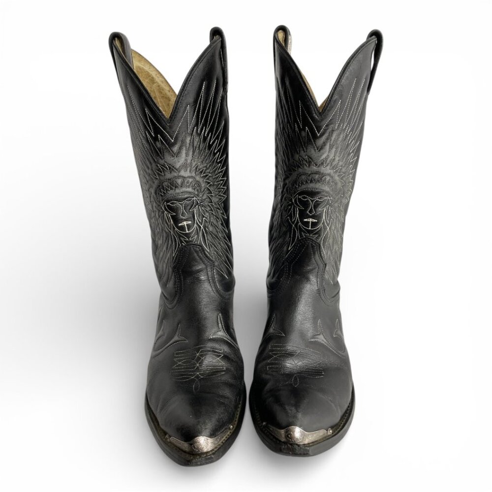 Canada West Black Buffalo Leather Western Cowboy Boots Indian Chief Men's 9.5 EE - Picture 6 of 16